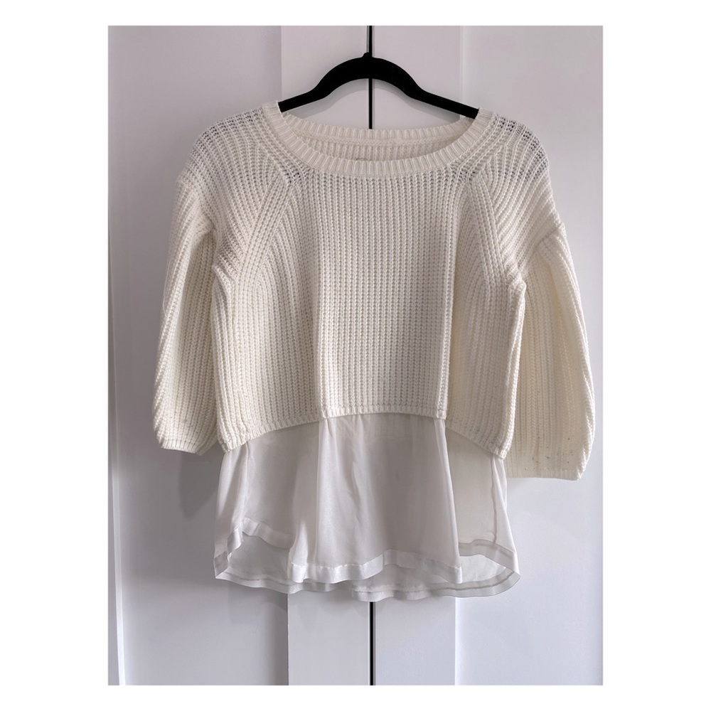 Cute Sweater twofer with sheer shirting